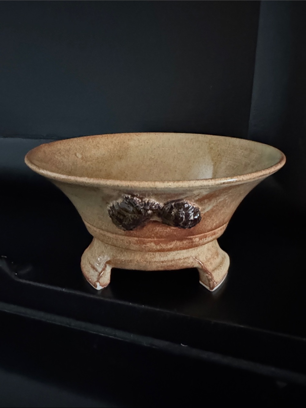 Handcrafted Beige Ceramic Decorative Bowl with Raised Accent